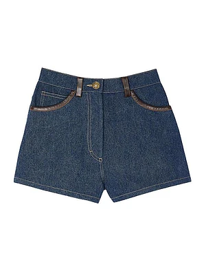 Denim Shorts with Leather Details