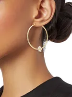14K Yellow Gold & Enamel Flower Hoop Earrings
