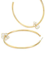 14K Yellow Gold & Enamel Flower Hoop Earrings