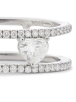 14K White Gold & Heart Diamond Bar Ring