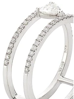 14K White Gold & Heart Diamond Bar Ring