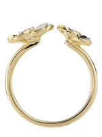 14K Yellow Gold, 0.1 TCW Diamond, & Enamel Flower Cuff Ring