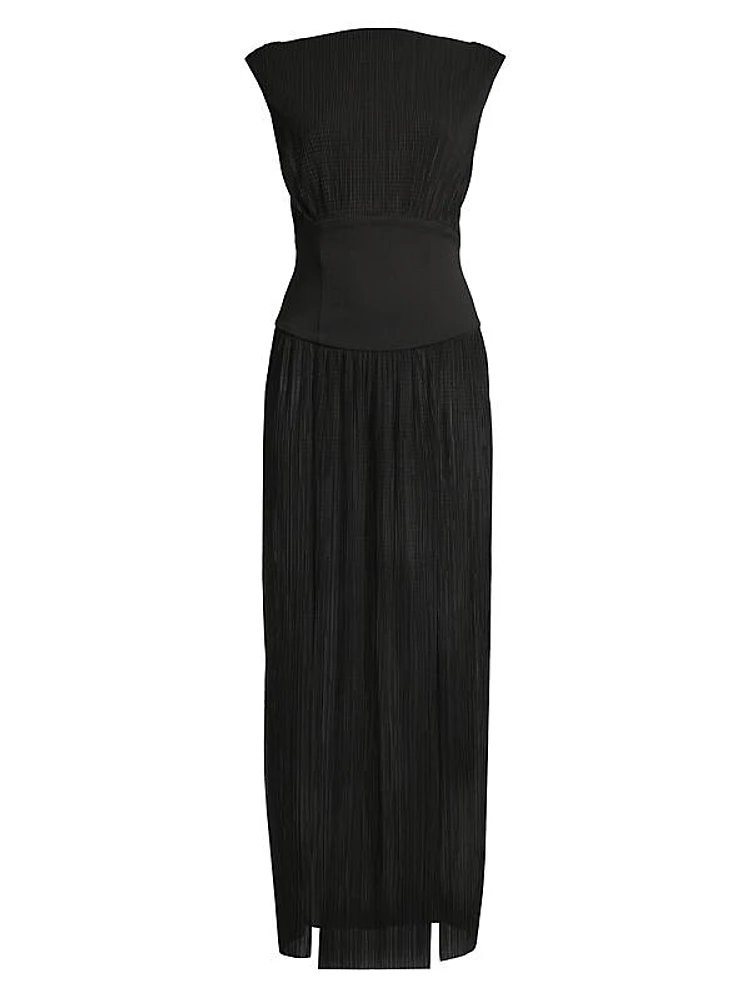 Carmen Pleated Twisted-Back Dress