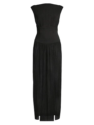 Carmen Pleated Twisted-Back Dress