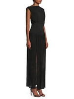 Carmen Pleated Twisted-Back Dress