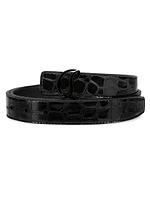 CL Logo Crocodile-Embossed Leather Belt