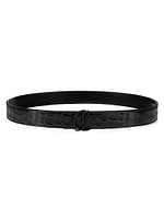 CL Logo Crocodile-Embossed Leather Belt