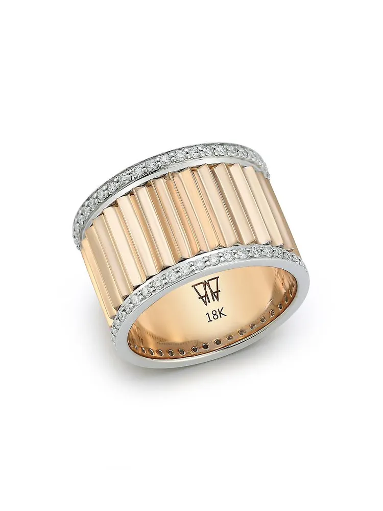 Clive 18K Rose Gold & Diamond Wide Fluted Band Ring