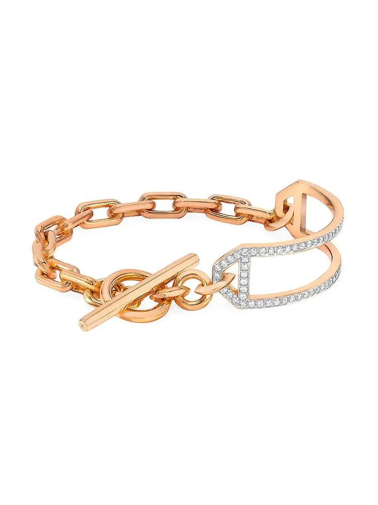 Saxon 18K Rose Gold & Diamond Side Cuff Chain Link Bracelet