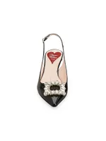 Virgule Embellished-Buckle Patent Leather Slingback Pumps