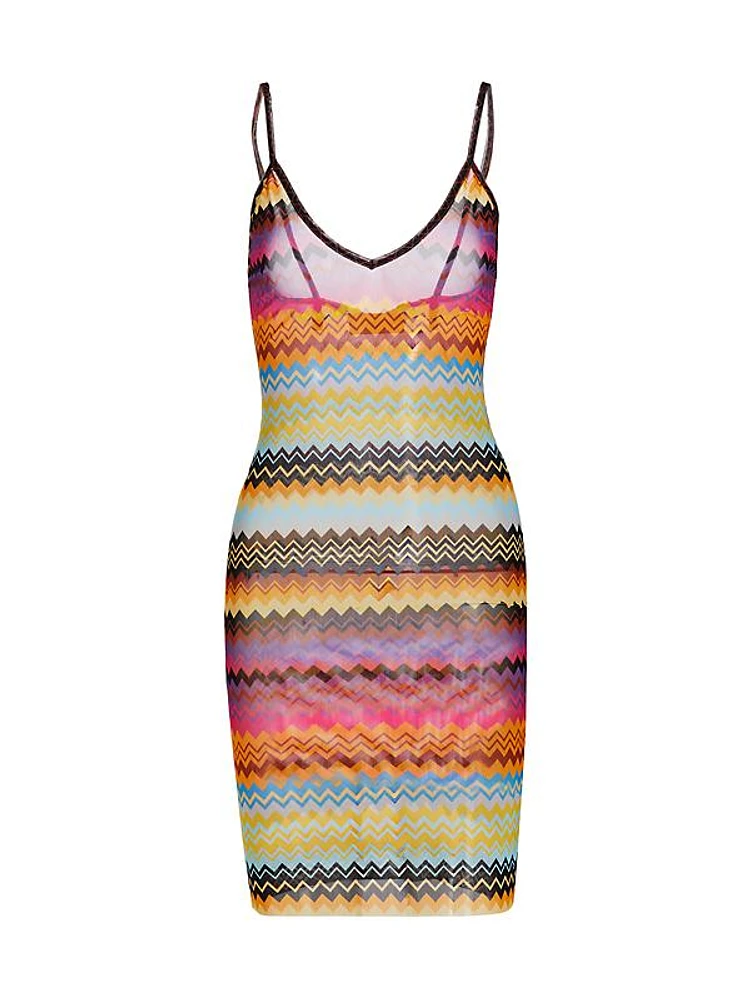 Chevron Print Mesh Cover-Up Dress