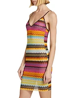 Chevron Print Mesh Cover-Up Dress