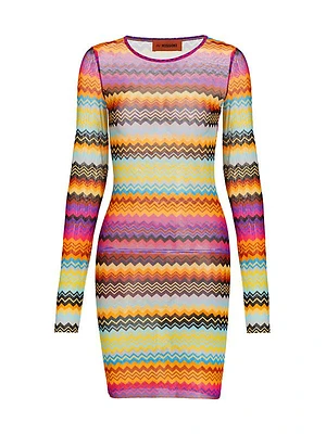 Long-Sleeve Zigzag Minidress