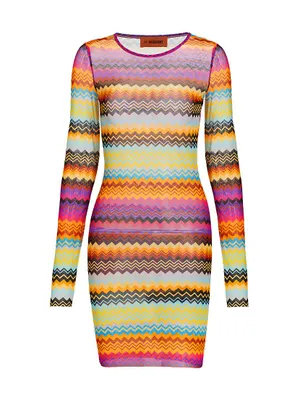 Long-Sleeve Zigzag Minidress