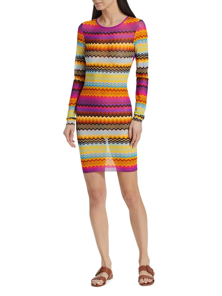 Long-Sleeve Zigzag Minidress