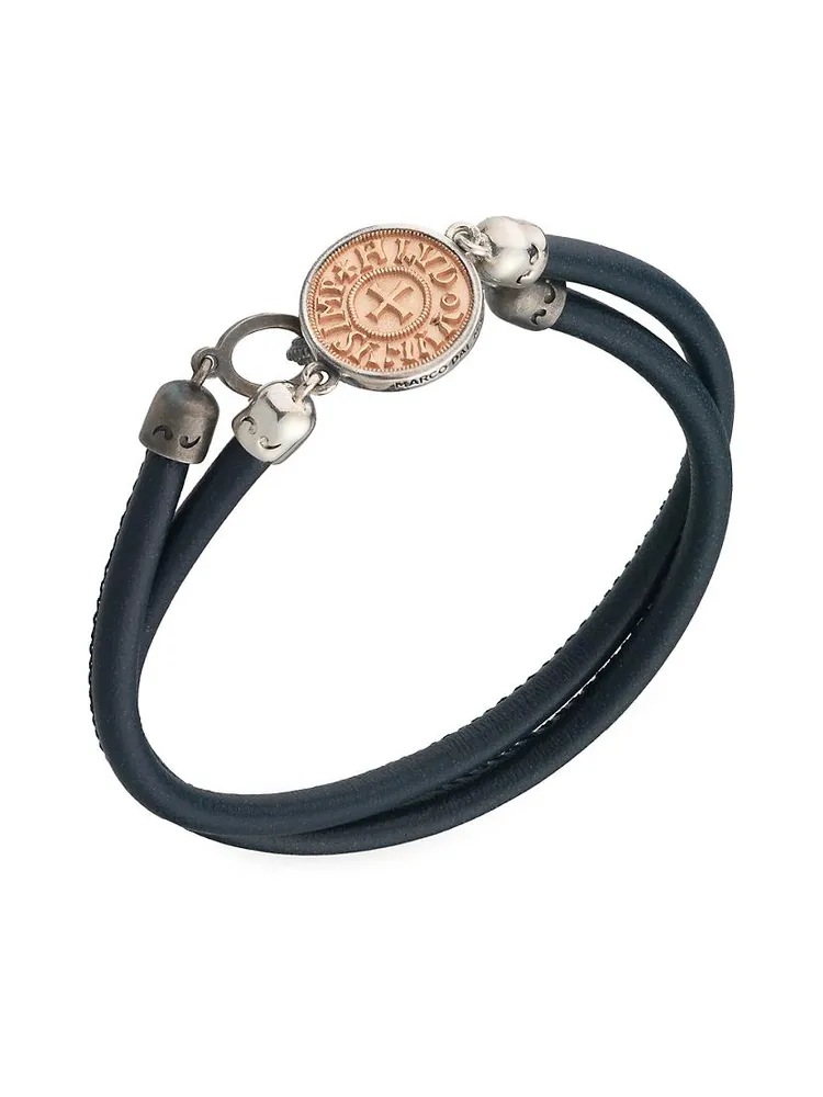 Marco Dal Maso Silver, 18K Rose Gold Vermeil, & Leather Moneta Coin Leather  Bracelet | The Summit