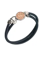 Silver, 18K Rose Gold Vermeil, & Leather Moneta Coin Leather Bracelet