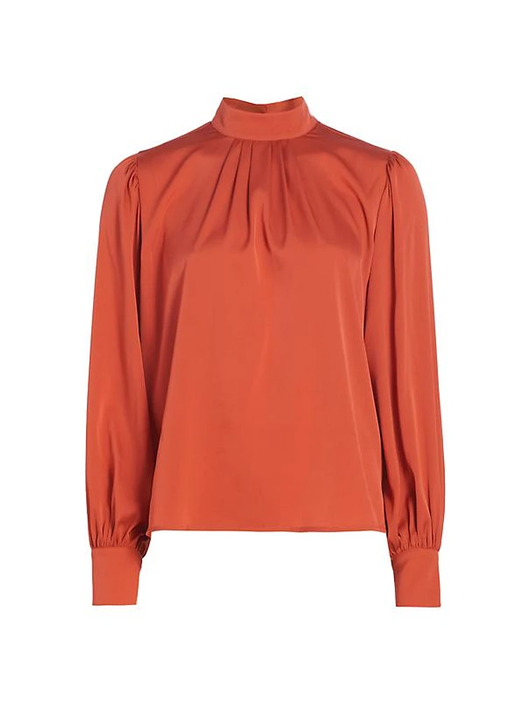 Mock Turtleneck Silk Blouse