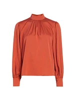 Mock Turtleneck Silk Blouse