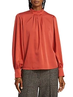 Mock Turtleneck Silk Blouse