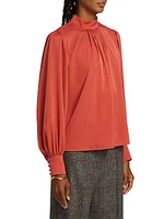 Mock Turtleneck Silk Blouse