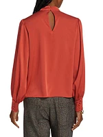 Mock Turtleneck Silk Blouse