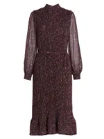 Garnet Vines Pleated Midi-Dress