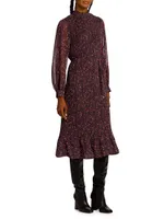 Garnet Vines Pleated Midi-Dress