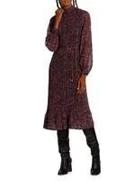 Garnet Vines Pleated Midi-Dress