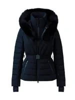 Elita Belted Down Ski Jacket With Shearling Hood