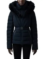 Elita Belted Down Ski Jacket With Shearling Hood