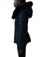 Elita Belted Down Ski Jacket With Shearling Hood