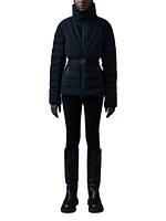 Elita Belted Down Ski Jacket With Shearling Hood