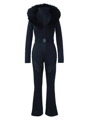 Elle Belted Shearling-Trimmed Shell Ski Suit