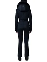 Elle Belted Shearling-Trimmed Shell Ski Suit