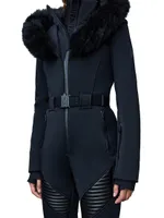 Elle Belted Shearling-Trimmed Shell Ski Suit