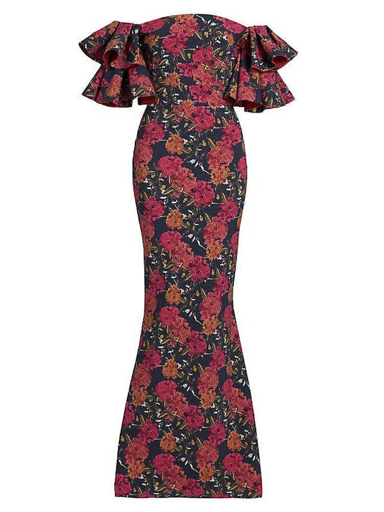 Parvati Floral Jersey Off-The-Shoulder Gown