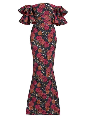 Parvati Floral Jersey Off-The-Shoulder Gown