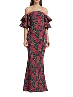 Parvati Floral Jersey Off-The-Shoulder Gown