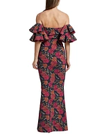 Parvati Floral Jersey Off-The-Shoulder Gown