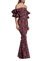 Parvati Floral Jersey Off-The-Shoulder Gown