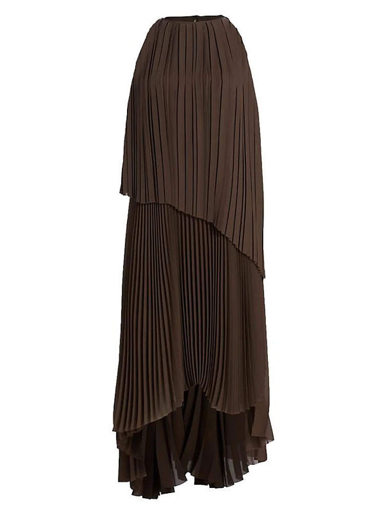 Pleated Layered Midi-Dress