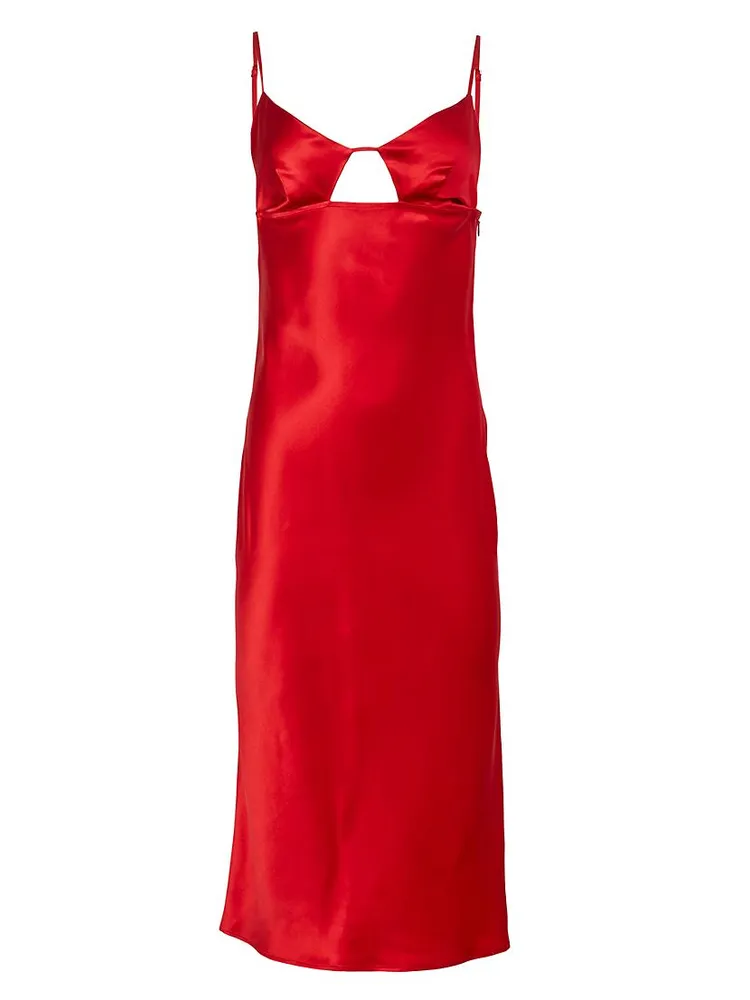 Satin Keyhole Slip Midi-Dress