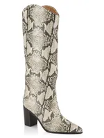 Analeah Snake-Embossed Leather Tall Boots