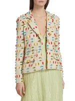 Embroidered One-Button Blazer