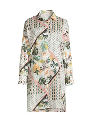 Olive Cotton Mixed Palm Shirtdress