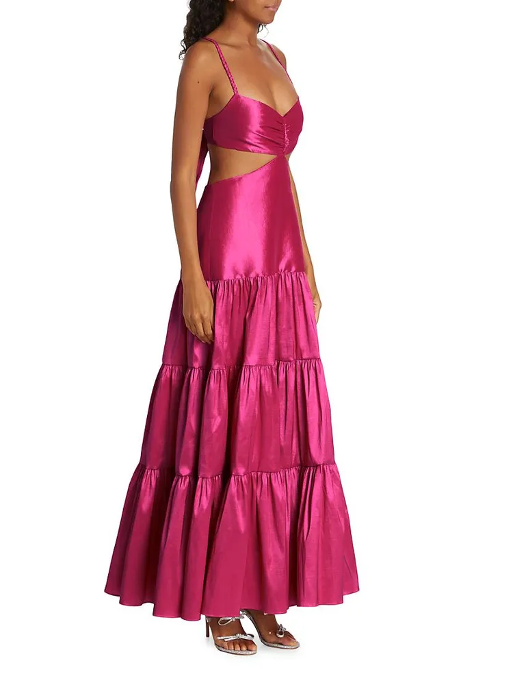 La Julieta Tiered Taffeta Maxi Dress