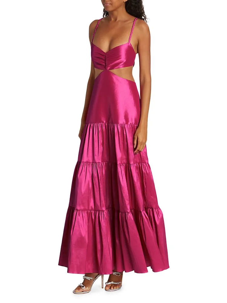 La Julieta Tiered Taffeta Maxi Dress