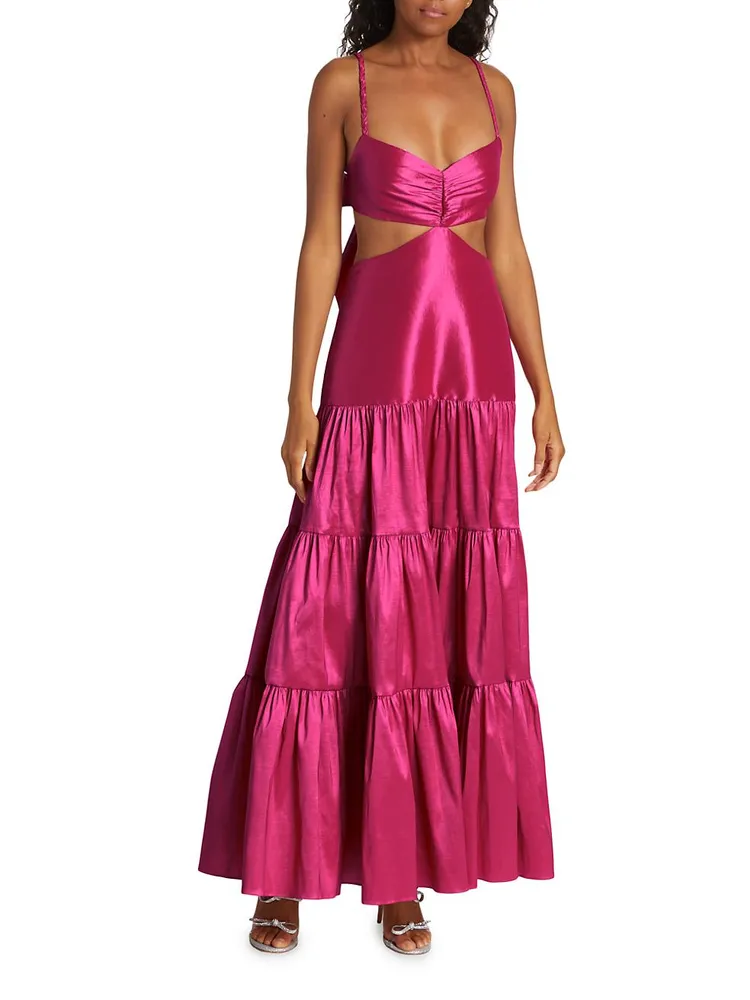 La Julieta Tiered Taffeta Maxi Dress