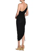 Ruched One-Shoulder Midi-Dress